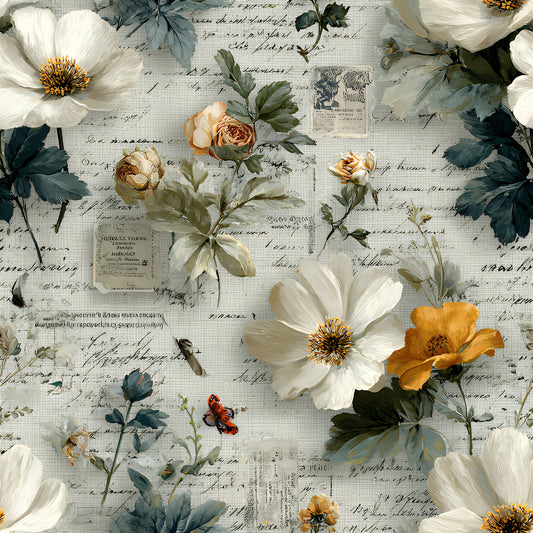 Botanical Floral Collage Pattern 10 Quilting Cotton Fabric