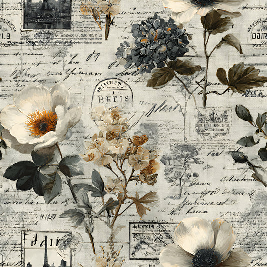 Botanical Floral Collage Pattern 12 Quilting Cotton Fabric