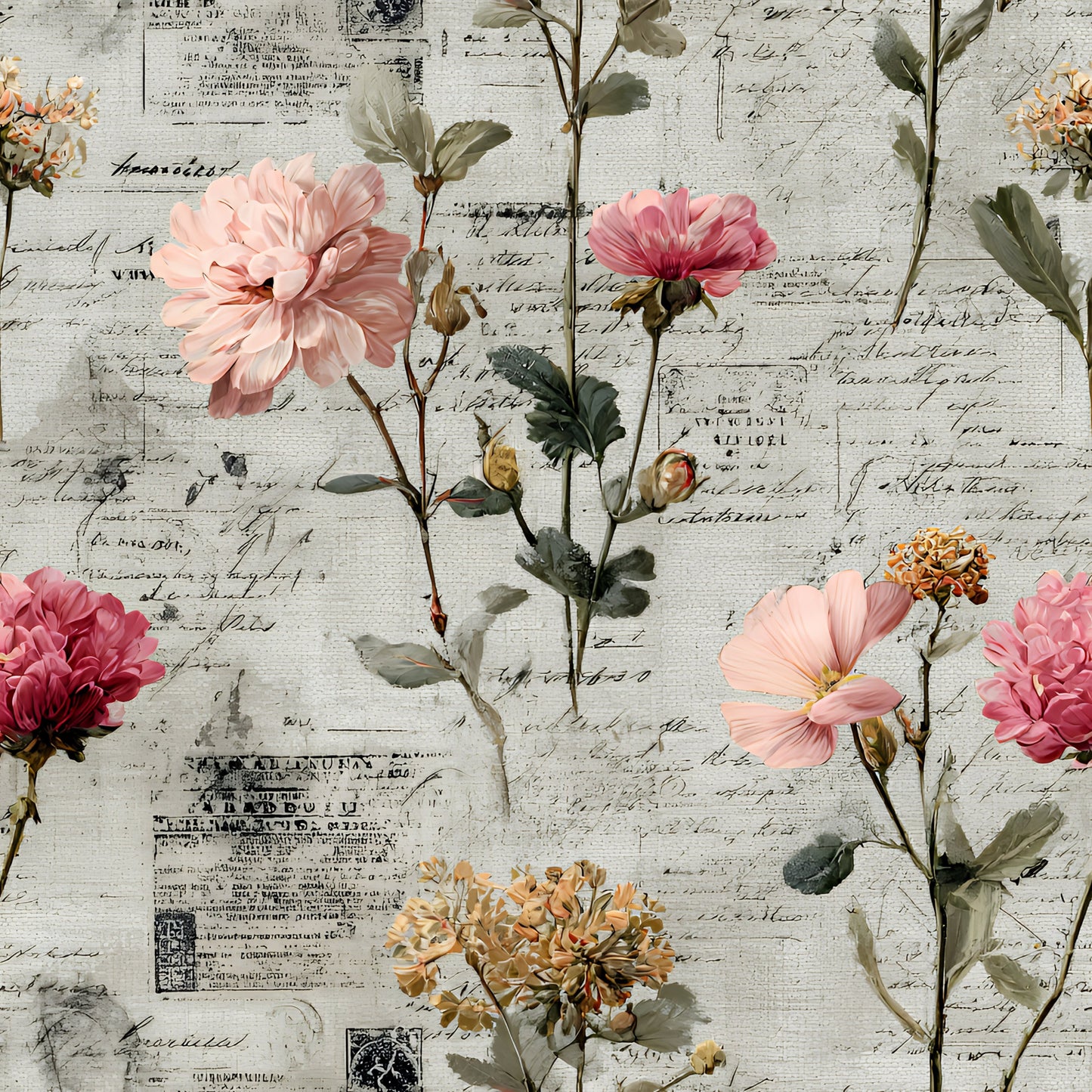 Botanical Floral Collage Pattern 3 Quilting Cotton Fabric