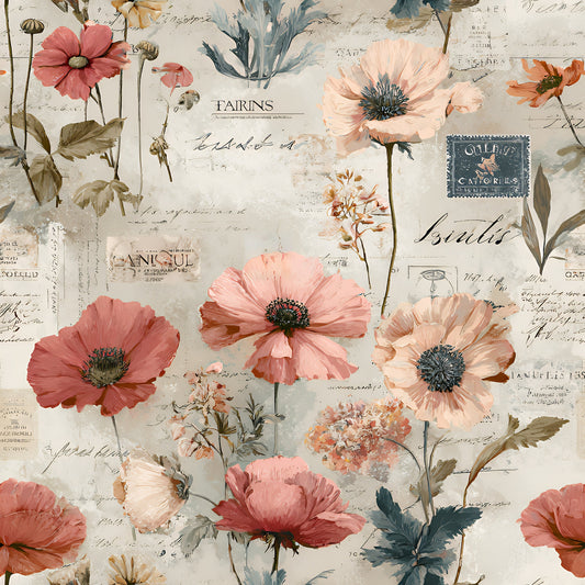 Botanical Floral Collage Pattern 6 Quilting Cotton Fabric