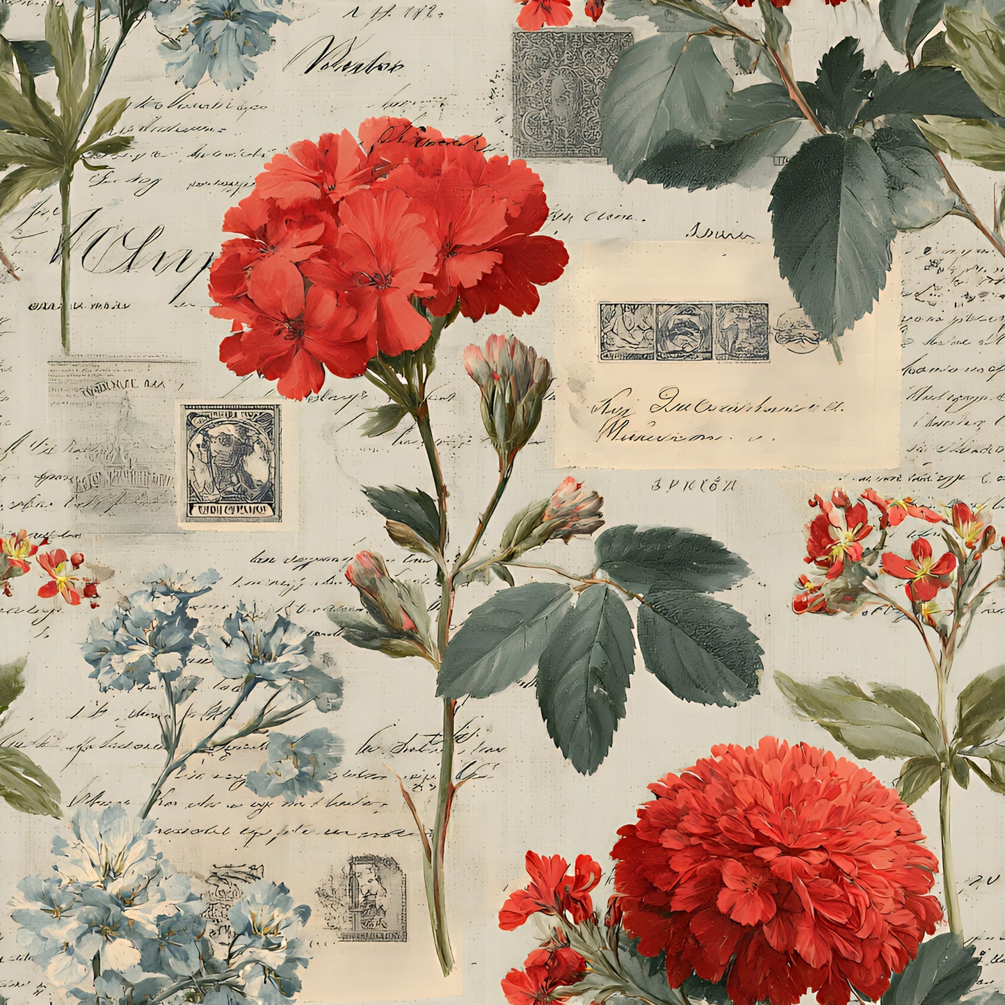 Botanical Floral Collage Pattern 9 Quilting Cotton Fabric