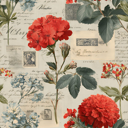 Botanical Floral Collage Pattern 9 Quilting Cotton Fabric
