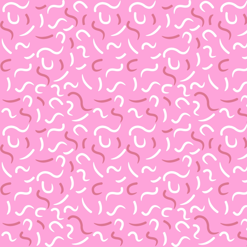 A pink background with an abstract pattern of white and darker pink curved lines and squiggles evenly distributed across the surface.