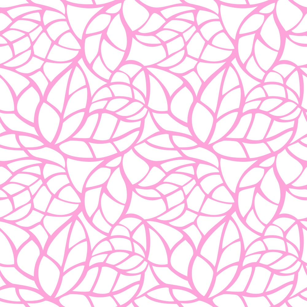 Pattern of intertwined pink outlines resembling leaves on a white background.