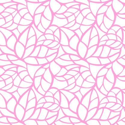 Pattern of intertwined pink outlines resembling leaves on a white background.