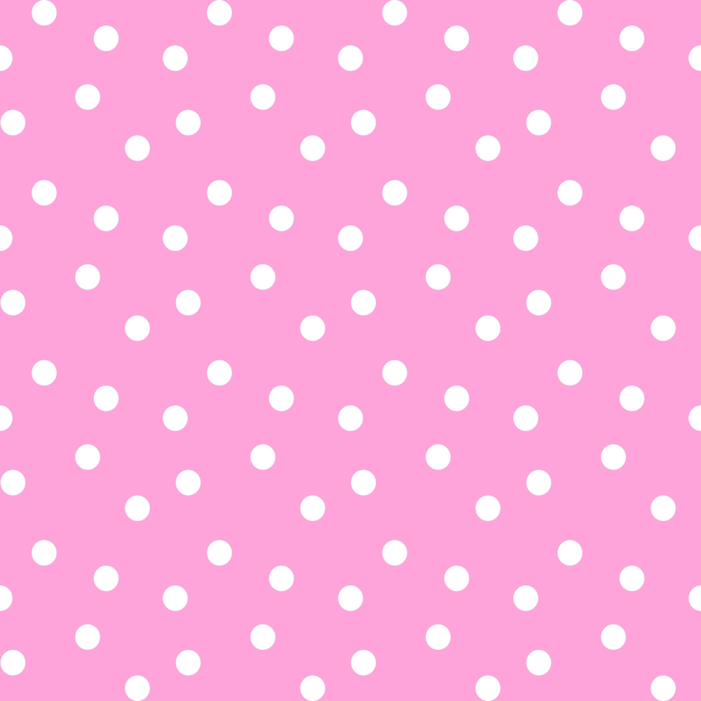 White polka dots on a pink background create a simple, repetitive pattern.