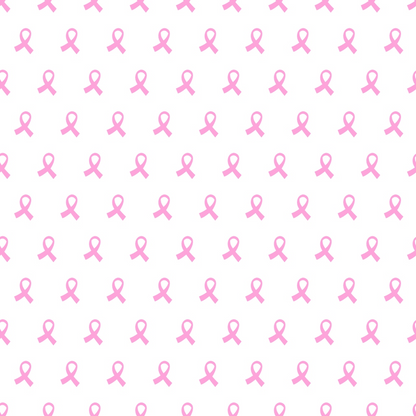 Pattern of pink ribbons on a white background, symbolizing breast cancer awareness.