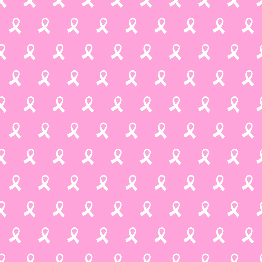 Pink background with a repeating pattern of white awareness ribbons.