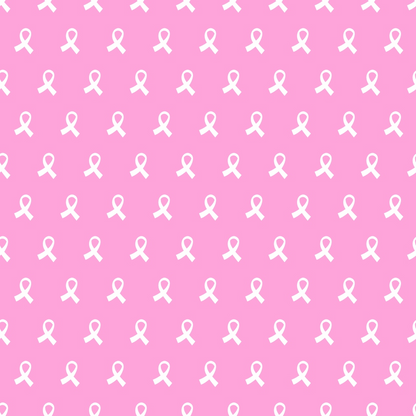 Pink background with a repeating pattern of white awareness ribbons.