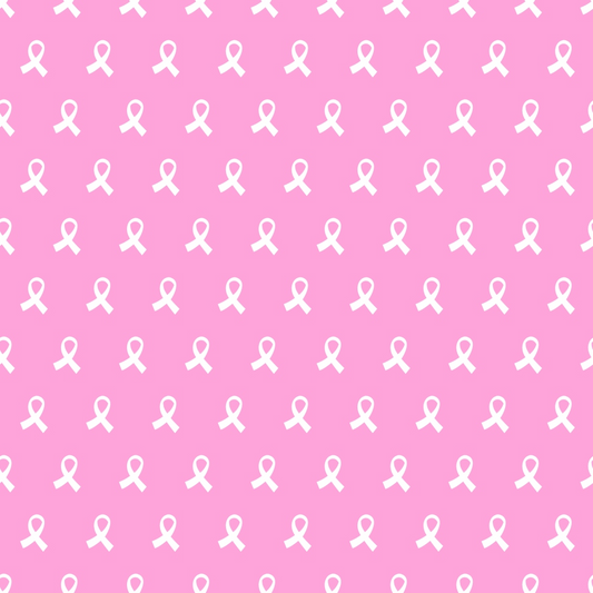 Pink background with a repeating pattern of white awareness ribbons.