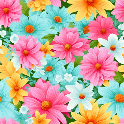 Bright Summer Blooming Flowers 10 Quilting Cotton Fabric