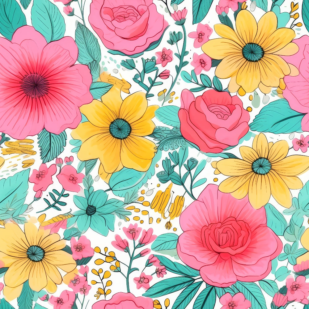 Bright Summer Blooming Flowers 12 Quilting Cotton Fabric