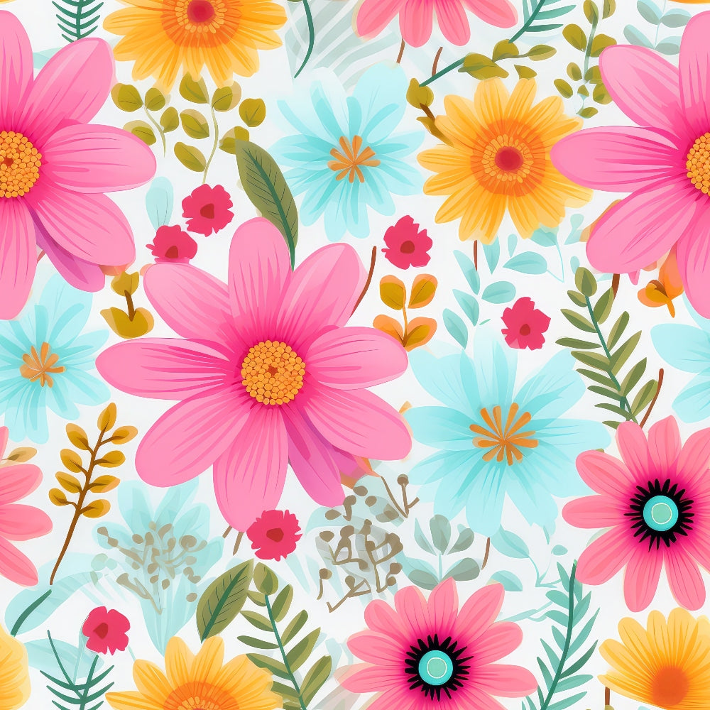 Bright Summer Blooming Flowers 1 Quilting Cotton Fabric