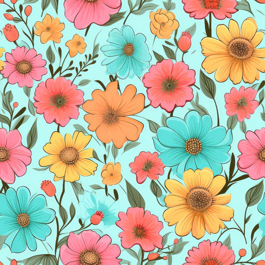 Bright Summer Blooming Flowers 2 Quilting Cotton Fabric