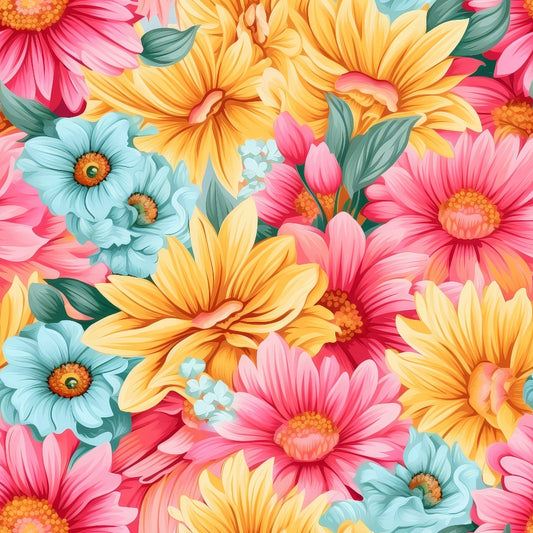 Bright Summer Blooming Flowers 4 Quilting Cotton Fabric