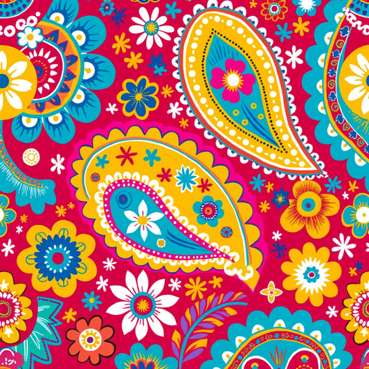 Bright Preppy Paisley Pattern 12 Quilting Cotton Fabric