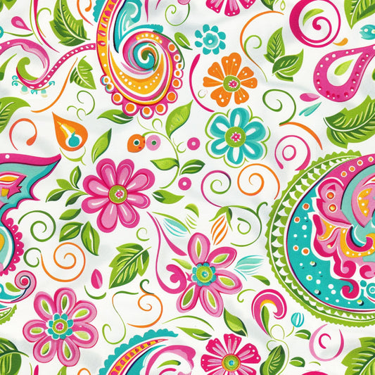 Bright Preppy Paisley Pattern 21 Quilting Cotton Fabric