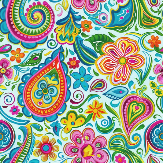 Bright Preppy Paisley Pattern 25 Quilting Cotton Fabric