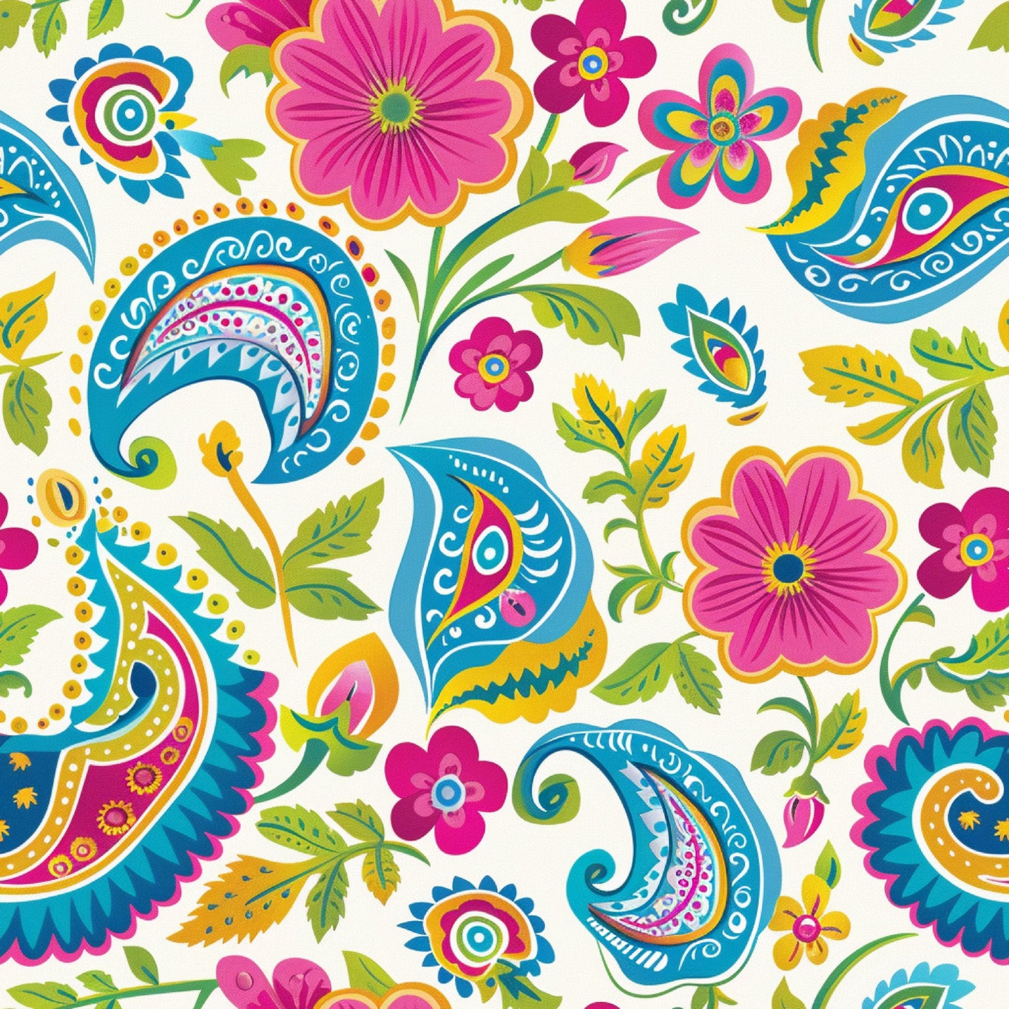 Bright Preppy Paisley Pattern 32 Quilting Cotton Fabric
