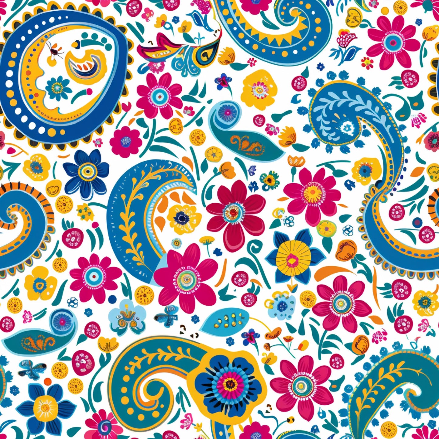 Bright Preppy Paisley Pattern 35 Quilting Cotton Fabric