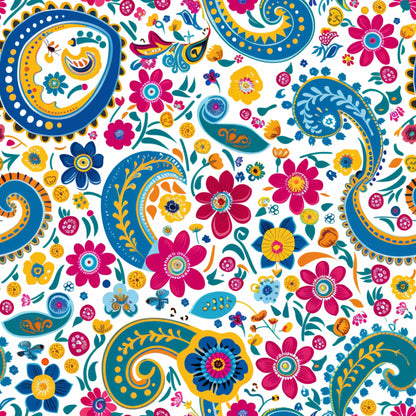 Bright Preppy Paisley Pattern 35 Quilting Cotton Fabric