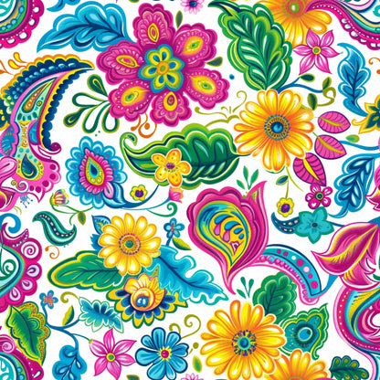Bright Preppy Paisley Pattern 39 Quilting Cotton Fabric