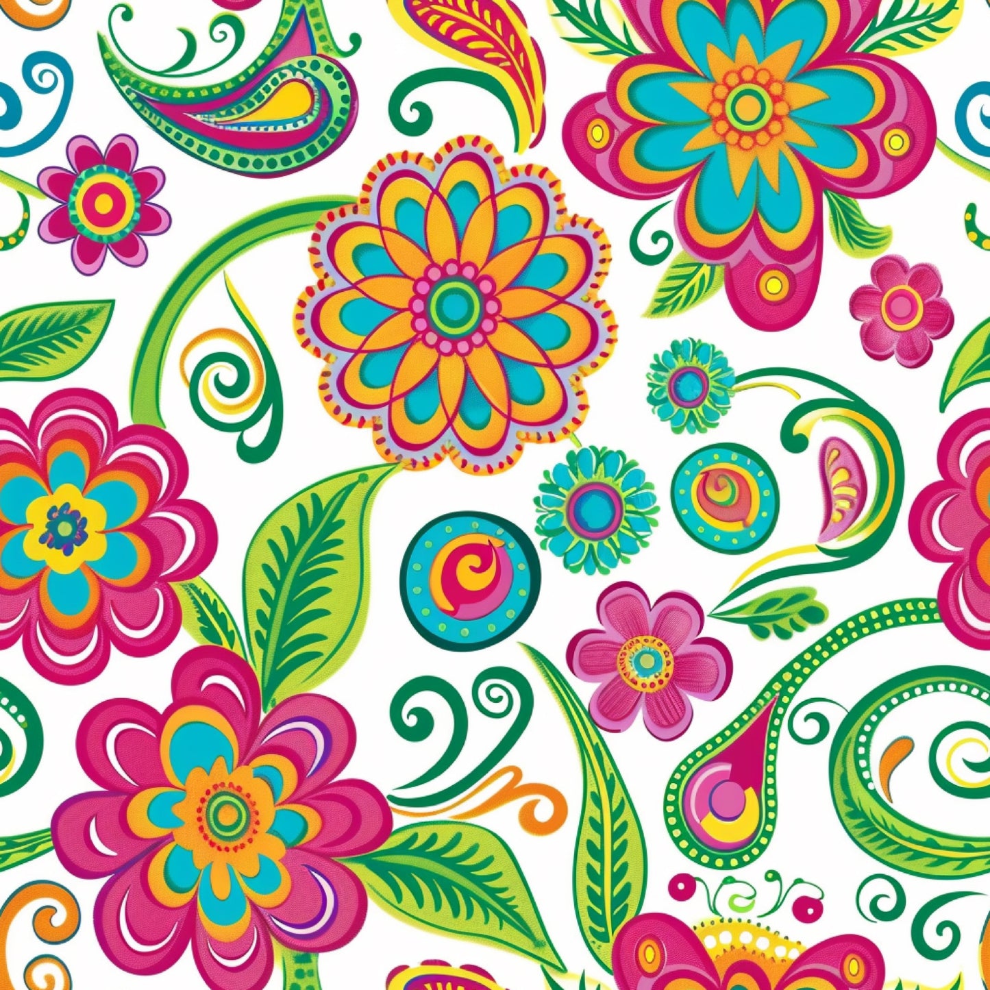 Bright Preppy Paisley Pattern 40 Quilting Cotton Fabric