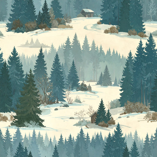 Brown Green Rustic Winter Pattern 1 Quilting Cotton Fabric