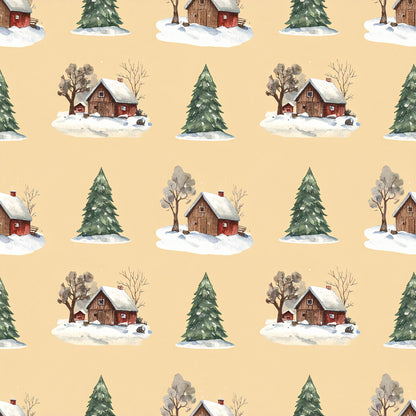 Brown Green Rustic Winter Pattern 10 Quilting Cotton Fabric