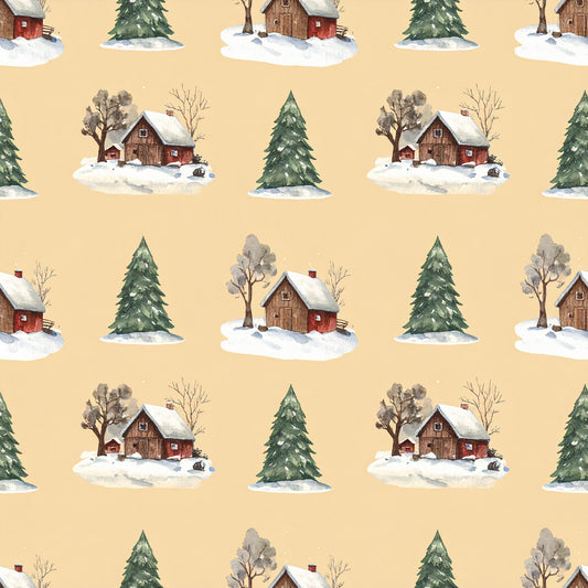 Brown Green Rustic Winter Pattern 10 Quilting Cotton Fabric