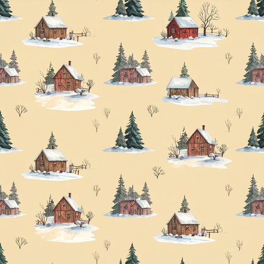 Brown Green Rustic Winter Pattern 11 Quilting Cotton Fabric