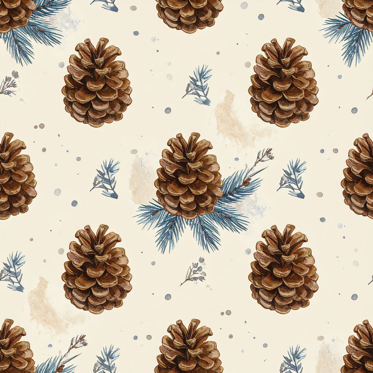 Brown Green Rustic Winter Pattern 12 Quilting Cotton Fabric