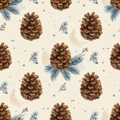 Brown Green Rustic Winter Pattern 12 Quilting Cotton Fabric