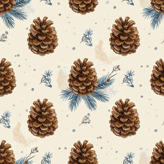Brown Green Rustic Winter Pattern 12 Quilting Cotton Fabric