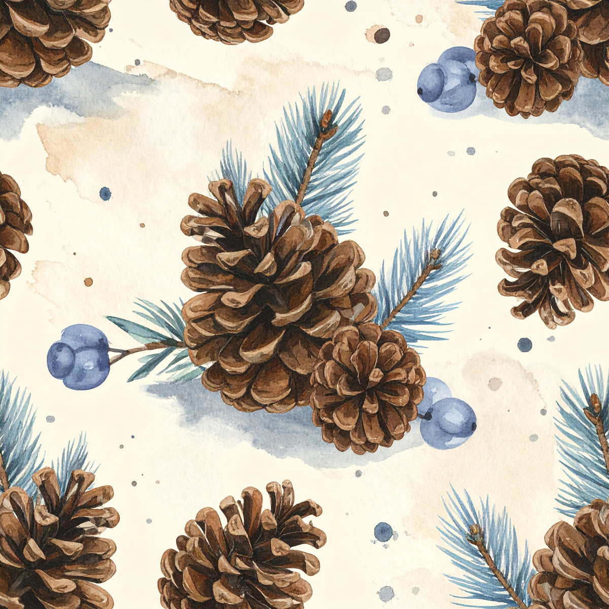 Brown Green Rustic Winter Pattern 13 Quilting Cotton Fabric