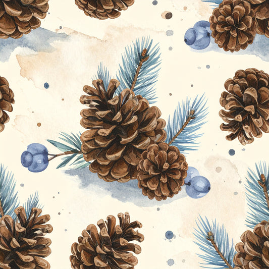 Brown Green Rustic Winter Pattern 13 Quilting Cotton Fabric