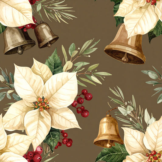 Brown Green Rustic Winter Pattern 15 Quilting Cotton Fabric