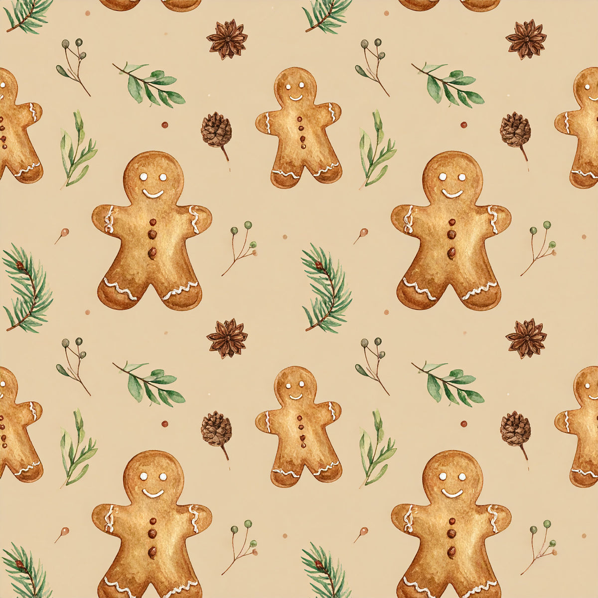 Brown Green Rustic Winter Pattern 17 Quilting Cotton Fabric