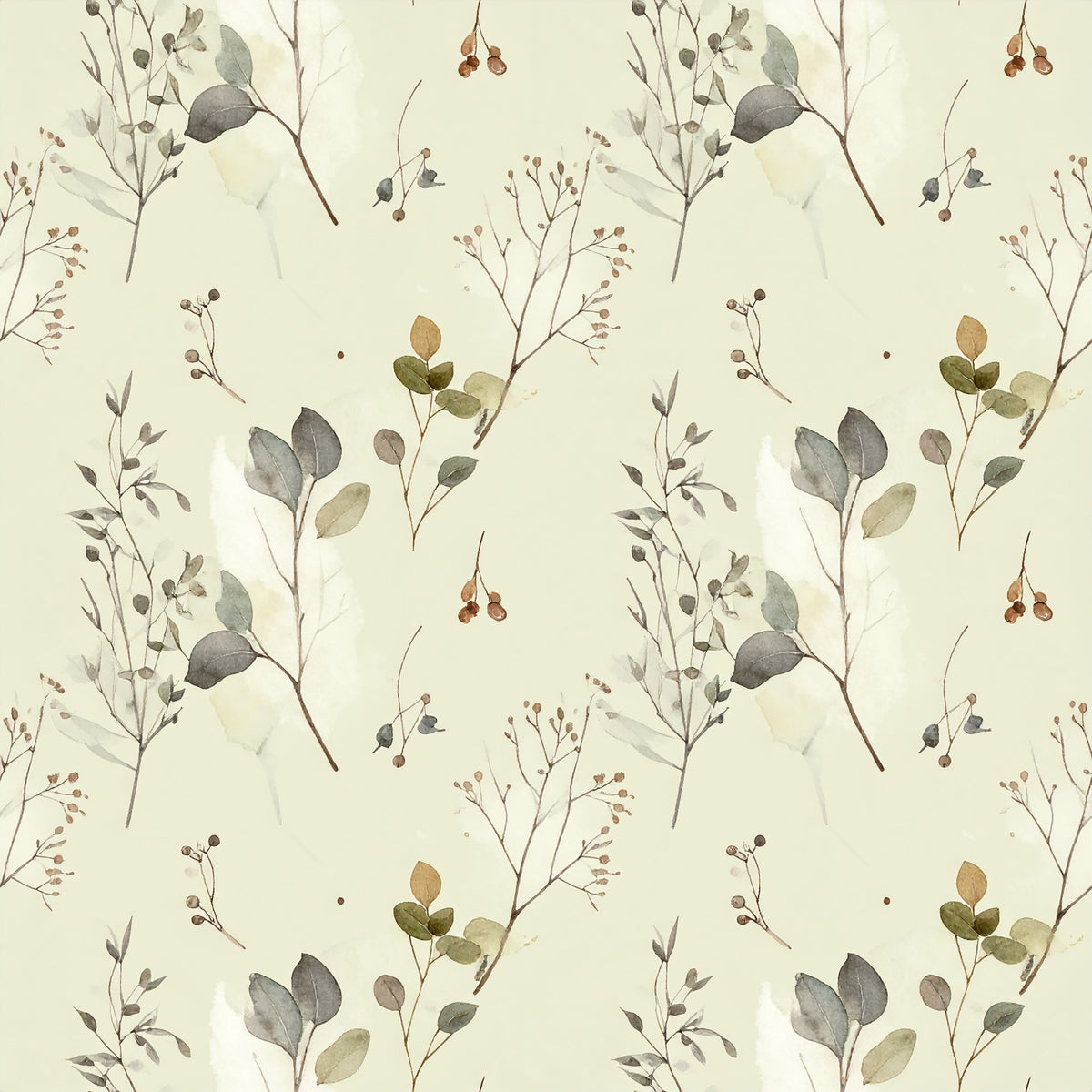 Brown Green Rustic Winter Pattern 2 Quilting Cotton Fabric