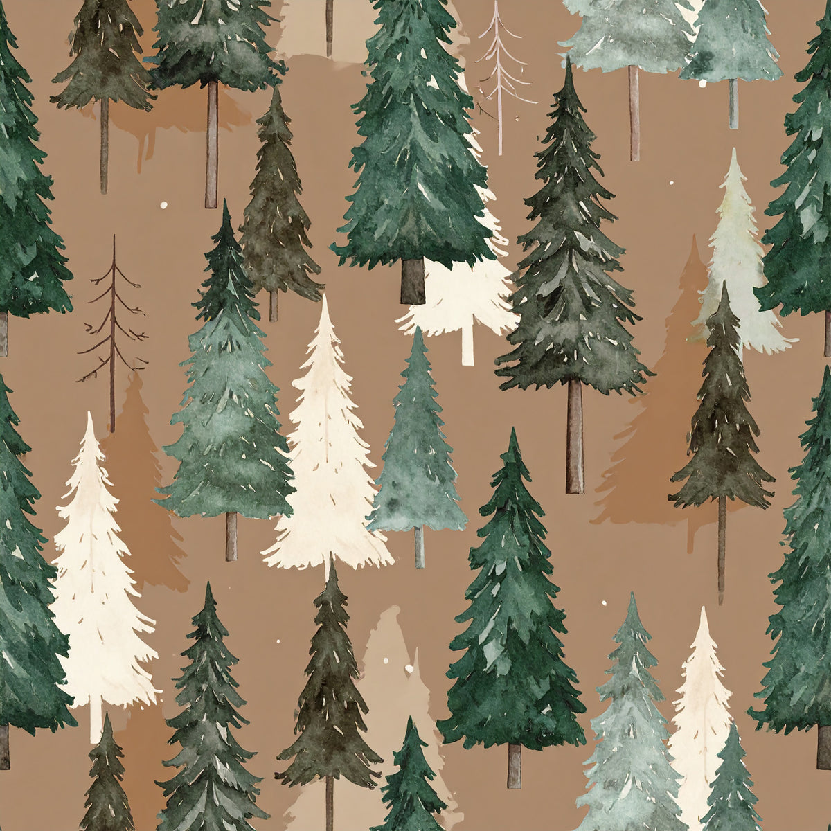 Brown Green Rustic Winter Pattern 20 Quilting Cotton Fabric