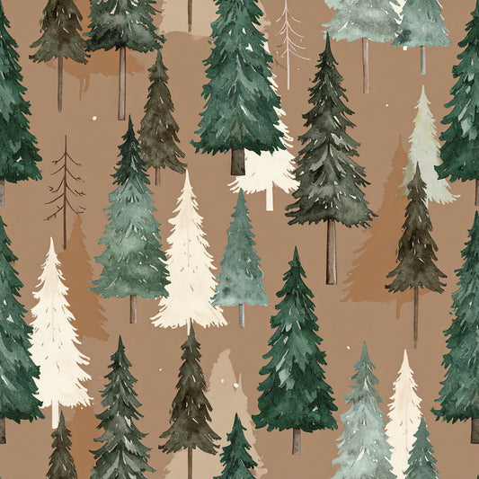 Brown Green Rustic Winter Pattern 20 Quilting Cotton Fabric