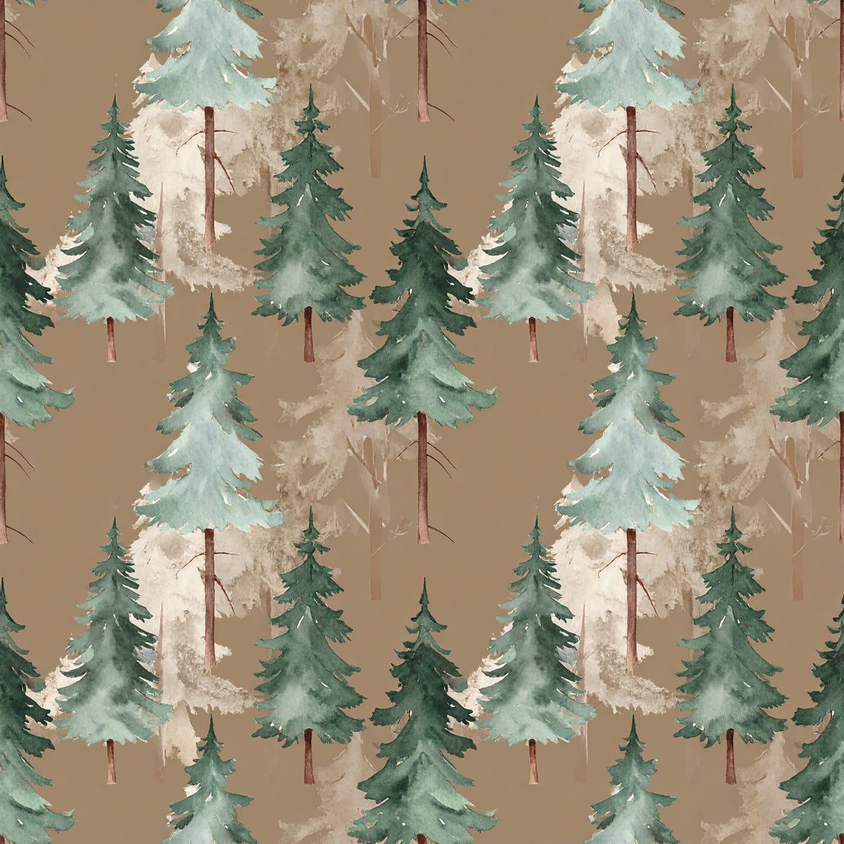 Brown Green Rustic Winter Pattern 21 Quilting Cotton Fabric