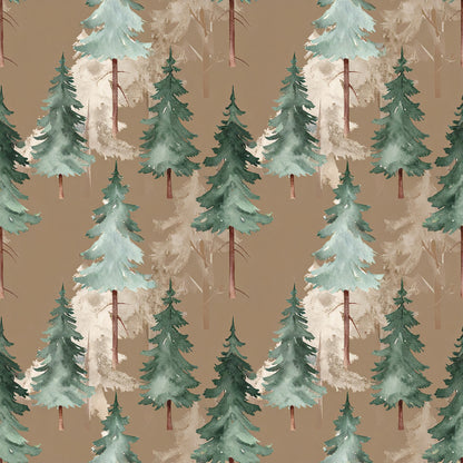 Brown Green Rustic Winter Pattern 21 Quilting Cotton Fabric