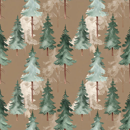 Brown Green Rustic Winter Pattern 21 Quilting Cotton Fabric