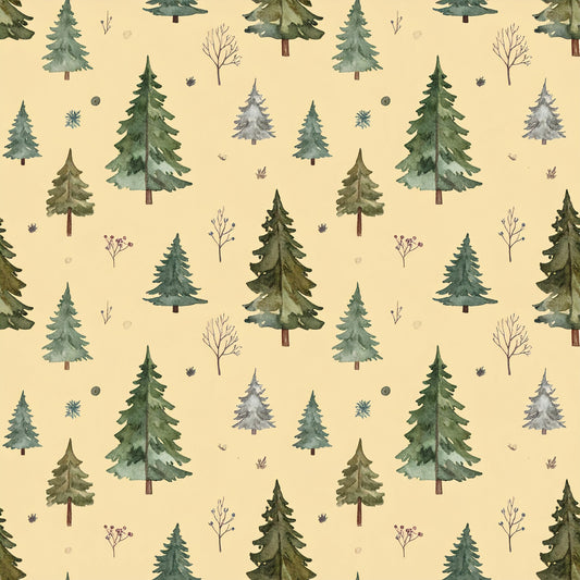 Brown Green Rustic Winter Pattern 22 Quilting Cotton Fabric