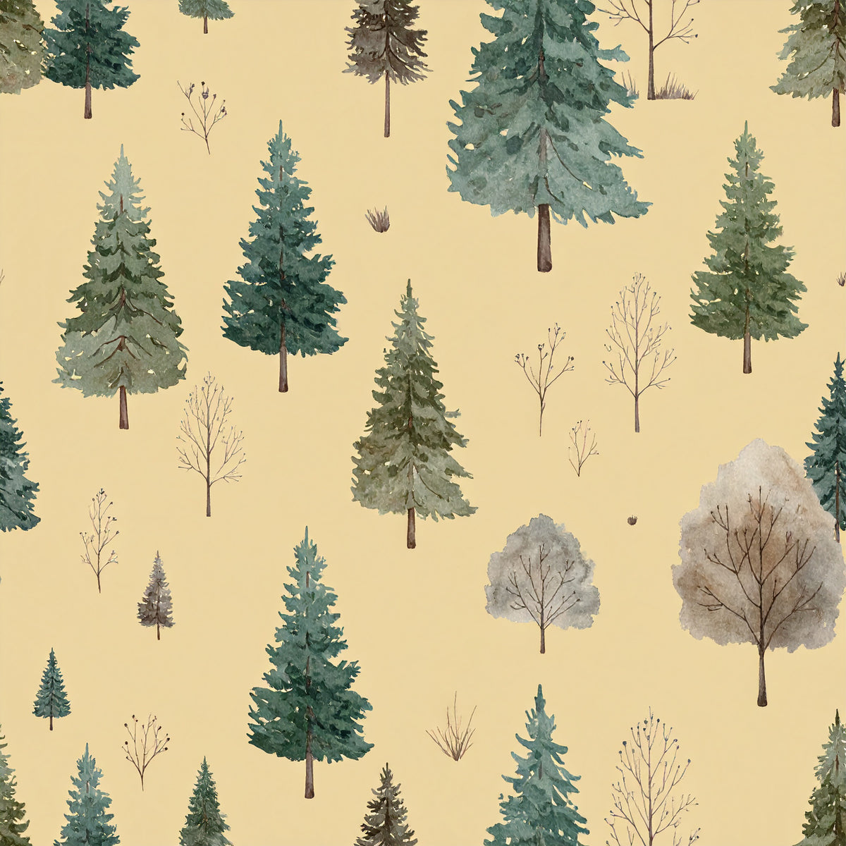 Brown Green Rustic Winter Pattern 23 Quilting Cotton Fabric