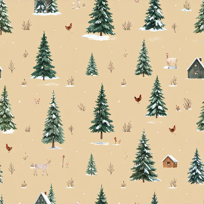 Brown Green Rustic Winter Pattern 24 Quilting Cotton Fabric