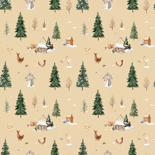 Brown Green Rustic Winter Pattern 25 Quilting Cotton Fabric
