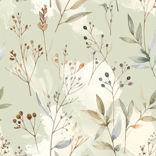 Brown Green Rustic Winter Pattern 3 Quilting Cotton Fabric