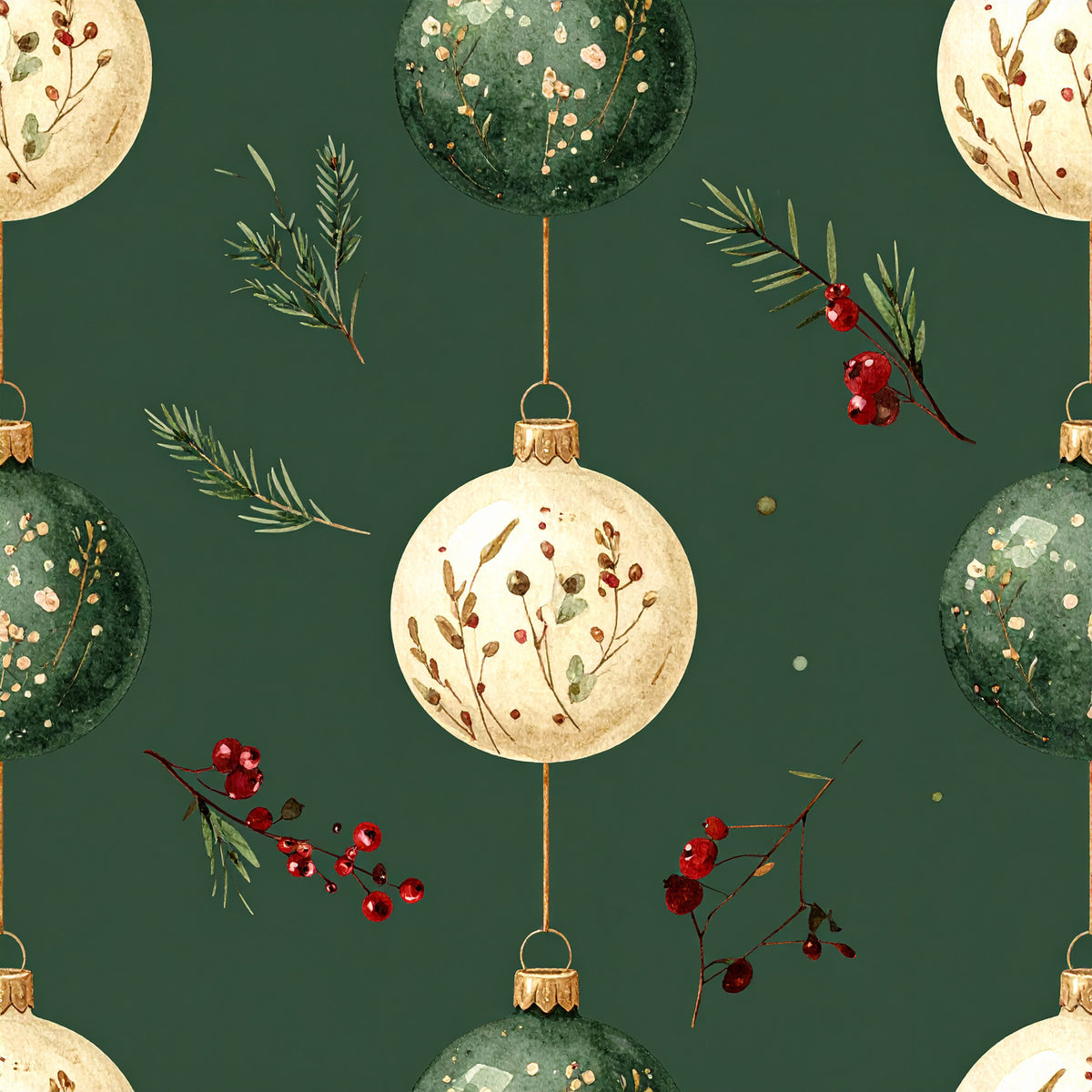 Brown Green Rustic Winter Pattern 4 Quilting Cotton Fabric